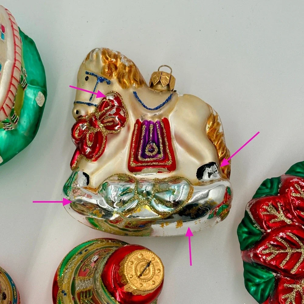 9pc‎ Vintage Ornament Lot Unique Treasures Blown Glass Christmas